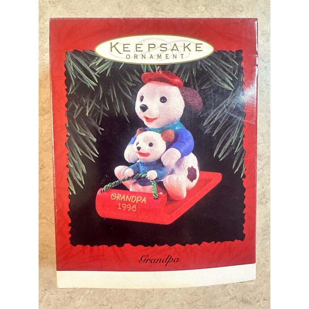 Hallmark Keepsake Ornament 1996 Grandpa Dog Grandpa and Grandchild on Sled VTG